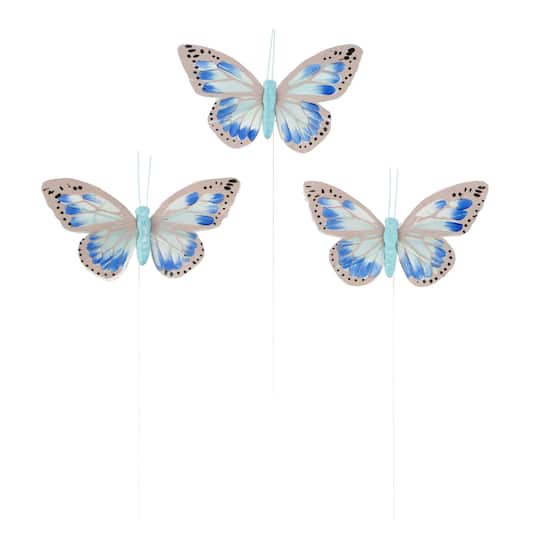 Blue & White Feather Butterflies, 3ct. by Ashland®